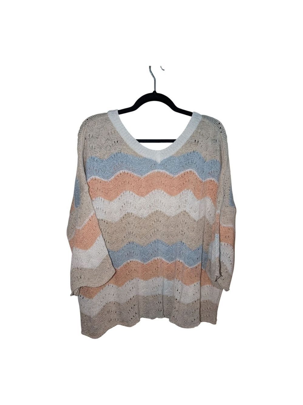 POL Pastel Scallop Knit Oversized V Neck Sweater Med - Picture 3 of 8